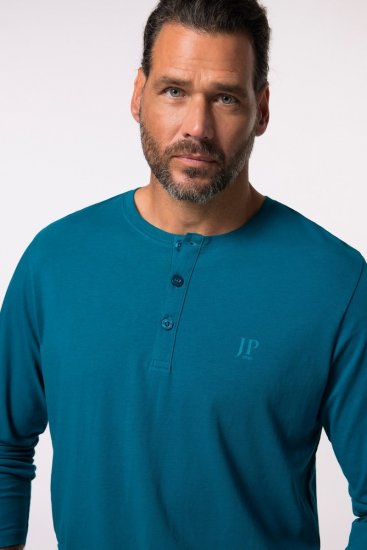 JP1880 Henley T-shirt Long Sleeve Blue - Herren-T-shirts - Herren-T-Shirts in großen Größen