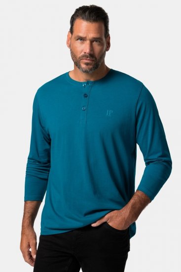 JP1880 Henley T-shirt Long Sleeve Blue - Herren-T-shirts - Herren-T-Shirts in großen Größen