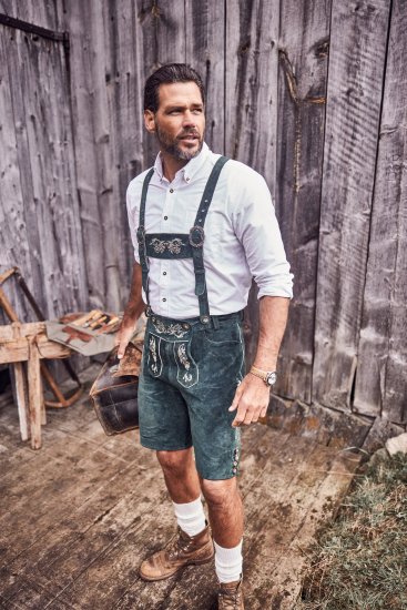 JP1880 Genuine Leather Traditional Lederhosen Shorts Green - Herrenshorts - Herrenshorts in großen Größen
