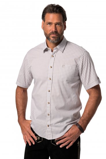 JP1880 Modern Fit Check Print Short Sleeve Shirt Grey - Herrenhemden - Herrenhemden in großen Größen