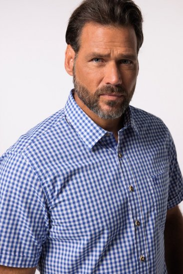 JP1880 Short Sleeve Check Print Traditional Shirt Blue - Herrenhemden - Herrenhemden in großen Größen