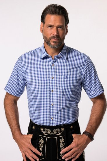 JP1880 Short Sleeve Check Print Traditional Shirt Blue - Herrenhemden - Herrenhemden in großen Größen