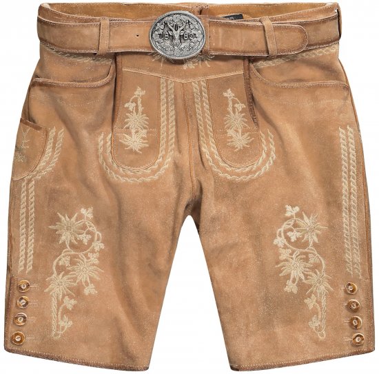JP1880 Premium Goat Suede Staghorn Embroidery Shorts Leather Brown - Herrenshorts - Herrenshorts in großen Größen