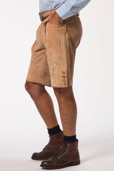 JP1880 Premium Goat Suede Staghorn Embroidery Shorts Leather Brown - JP1880 - JP1880 Herrenmode Große Größen