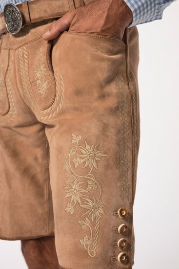 JP1880 Premium Goat Suede Staghorn Embroidery Shorts Leather Brown - JP1880 - JP1880 Herrenmode Große Größen