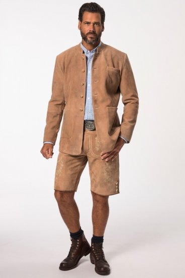 JP1880 Premium Goat Suede Staghorn Embroidery Shorts Leather Brown - JP1880 - JP1880 Herrenmode Große Größen