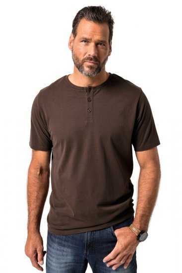 JP1880 Henley Basic T-Shirt with Buttons Brown - Herren-T-shirts - Herren-T-Shirts in großen Größen