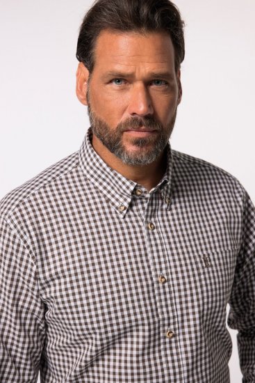 JP1880 Long Sleeve Check Print Traditional Shirt Brown - Herrenhemden - Herrenhemden in großen Größen