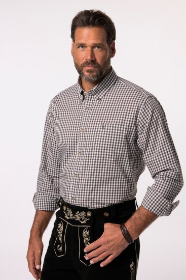 JP1880 Long Sleeve Check Print Traditional Shirt Brown - Herrenhemden - Herrenhemden in großen Größen