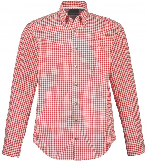 JP1880 Modern Fit Button-Down Collar Long Sleeve Check Shirt Light Red - Herrenhemden - Herrenhemden in großen Größen