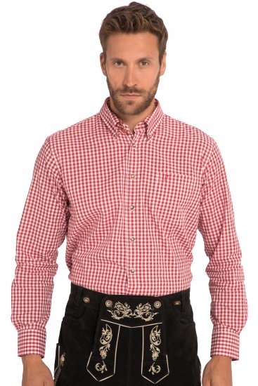 JP1880 Modern Fit Button-Down Collar Long Sleeve Check Shirt Light Red - Herrenhemden - Herrenhemden in großen Größen