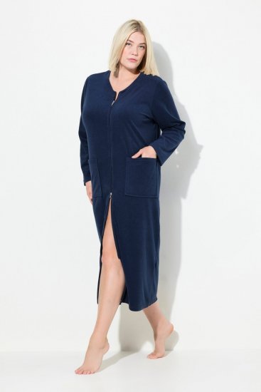 Ulla Popken 749967 Frottee-Bademantel mit Reißverschluss Dunkelblau - Morgenmäntel & Bademäntel - 