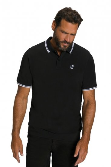 JP1880 802789 Poloshirt mit weißem Kontrastkragen Schwarz - Polo-shirts für herren - Polo-Shirts für Herren in großen Größen