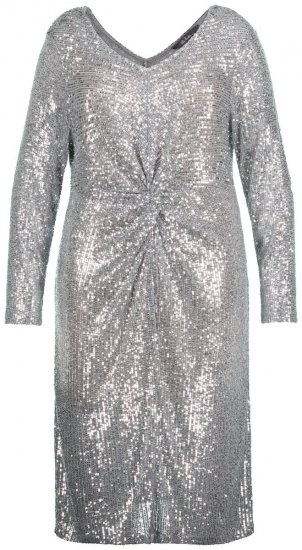 Ulla Popken 804863 Paillettenkleid mit V-Ausschnitt Silber - Abendkleider - Abendkleider in großen Größen