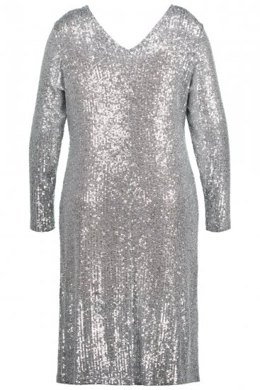 Ulla Popken 804863 Paillettenkleid mit V-Ausschnitt Silber - Abendkleider - Abendkleider in großen Größen