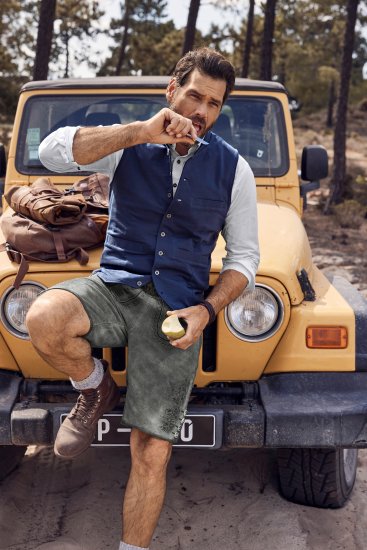 JP1880 Mottled Stretch Knit Stand-up Collar Vest Navy Blue - Herren jacken - Herren Jacken in großen Größen