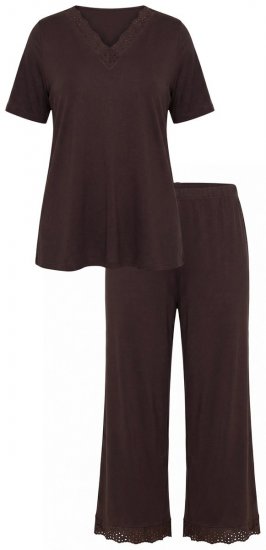 Ulla Popken 806944 Pyjama mit kurzen Ärmeln Braun - Pyjama/Loungewear - 