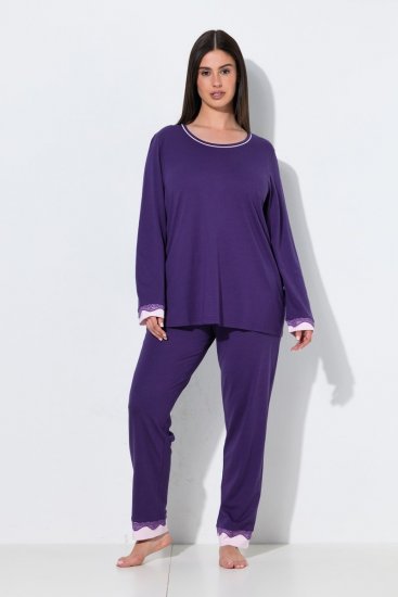 Ulla Popken 812441 Pyjama mit langen Ärmeln und Spitze Königsblau - Pyjama/Loungewear - 