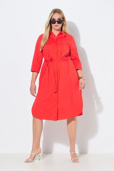 Ulla Popken 815217 Hemdblusenkleid in A-Linie mit Bindegürtel Rosa - Midikleider - Midikleider für Damen in großen Größen