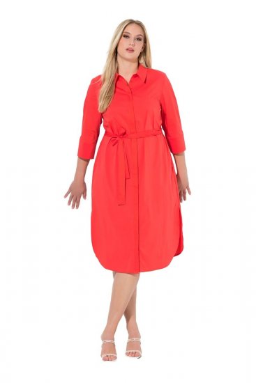Ulla Popken 815217 Hemdblusenkleid in A-Linie mit Bindegürtel Rosa - Midikleider - Midikleider für Damen in großen Größen