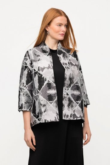 Ulla Popken 816673 Oversize-Jacquardblazer mit 3/4-Ärmeln Schwarz - Blazer - Blazer in großen Größen für Damen