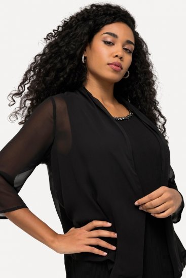 Ulla Popken 817211 Oversize-Chiffonjacke mit Schalkragen Schwarz - Jacken - Damenjacken in großen Größen