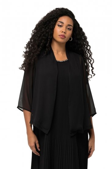 Ulla Popken 817211 Oversize-Chiffonjacke mit Schalkragen Schwarz - Jacken - Damenjacken in großen Größen