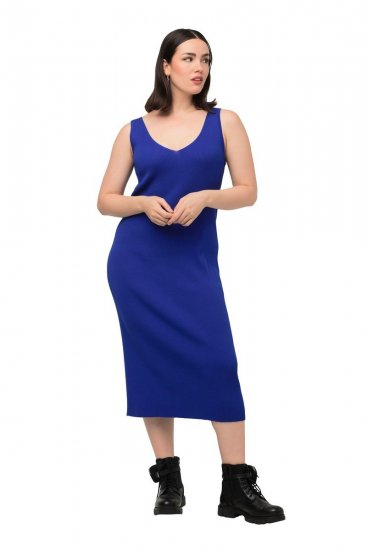 Ulla Popken 817591 Strickkleid mit V-Ausschnitt Blau - Strickkleider - 