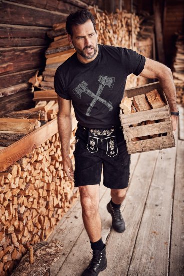 JP1880 Double Axe Design & Vintage Look T-Shirt Black - Herren-T-shirts - Herren-T-Shirts in großen Größen