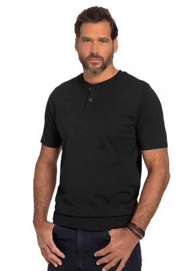 JP1880 818628 Henley-Shirt mit Bauchfit Schwarz - Herren-T-shirts - Herren-T-Shirts in großen Größen