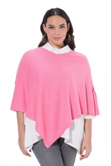 Ulla Popken 820512 Strickponcho aus Wollmix mit V-Ausschnitt Hellrosa - Ponchos & Capes - 