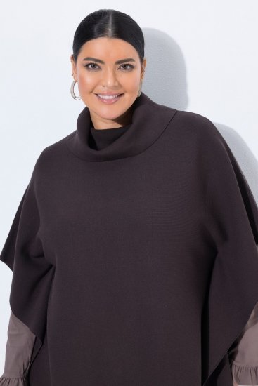 Ulla Popken 820620 Poncho-Pullover mit Rollkragen Mahagonibraun - Ponchos & Capes - 
