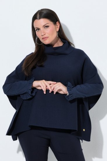 Ulla Popken 820620 Poncho-Pullover mit Rollkragen Dunkelblau - Ponchos & Capes - 