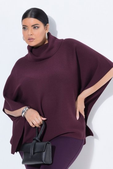 Ulla Popken 820620 Poncho-Pullover mit Rollkragen Pflaume - Ponchos & Capes - 