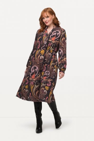 Ulla Popken 820662 Gemustertes Kleid Schwarz - Abendkleider - Abendkleider in großen Größen