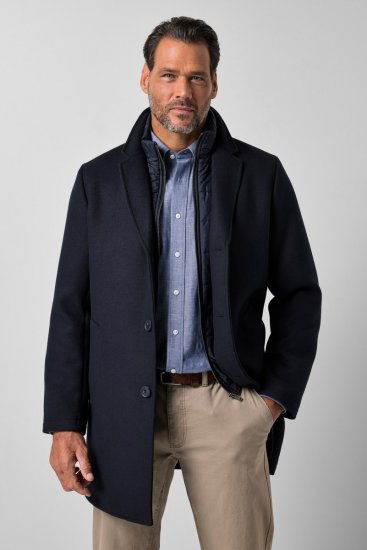 JP1880 821066 Gesteppt Wollmantel Marineblau - Herren jacken - Herren Jacken in großen Größen