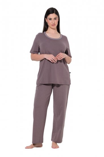 Ulla Popken 821244 Pyjama mit Punkten Braun - Pyjama/Loungewear - 