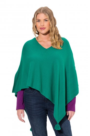 Ulla Popken Knit Pointed Hem Poncho Emerald Green - Hoodies & Sweatshirts - Kuschelige Sweatshirts & Strick