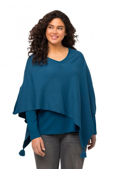 Ulla Popken Knit Pointed Hem Poncho Cerulean - Hoodies & Sweatshirts - Kuschelige Sweatshirts & Strick