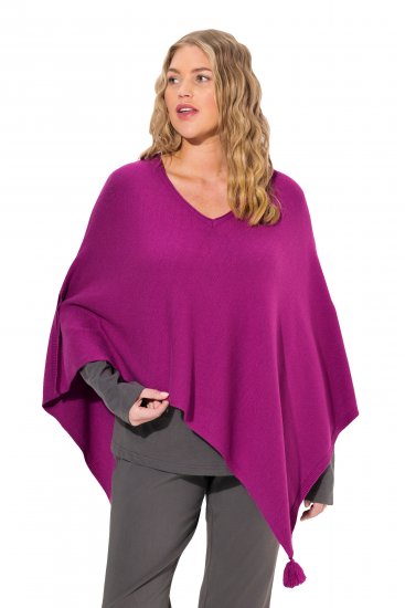 Ulla Popken Knit Pointed Hem Poncho Berry - Hoodies & Sweatshirts - 