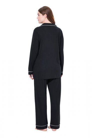 Ulla Popken 823030 Pyjama mit Hemdkragen Schwarz - Pyjama/Loungewear - 