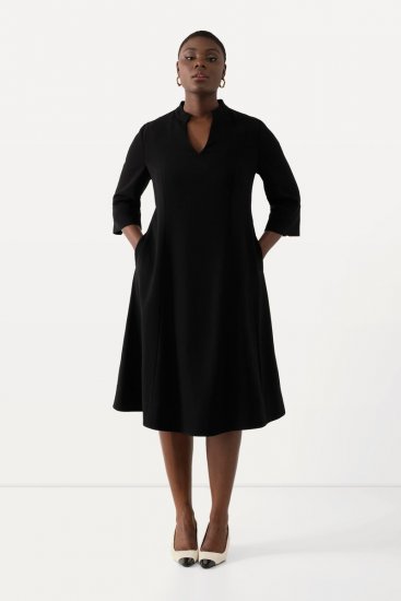 Ulla Popken 823290 Midikleid mit V-Ausschnitt Schwarz - Midikleider - Midikleider für Damen in großen Größen