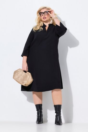 Ulla Popken 823290 Midikleid mit V-Ausschnitt Schwarz - Midikleider - Midikleider für Damen in großen Größen