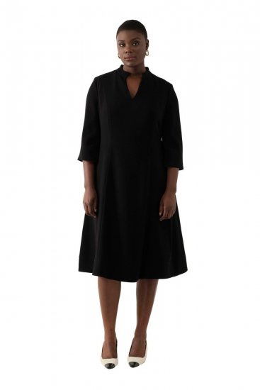 Ulla Popken 823290 Midikleid mit V-Ausschnitt Schwarz - Midikleider - Midikleider für Damen in großen Größen