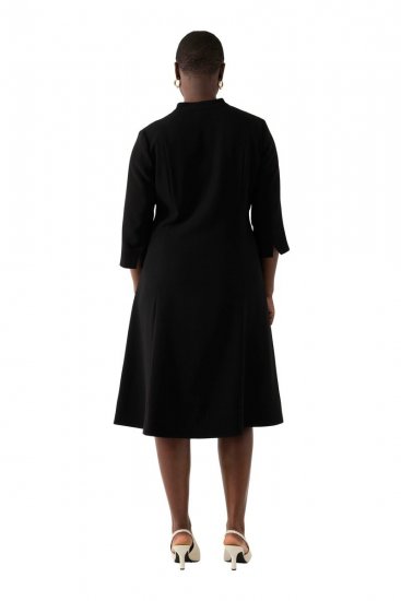 Ulla Popken 823290 Midikleid mit V-Ausschnitt Schwarz - Midikleider - Midikleider für Damen in großen Größen
