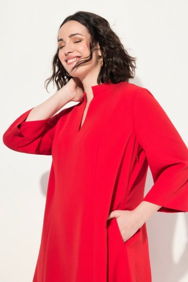Ulla Popken 823290 Kleid in A-Linie mit Taschen Rot - Midikleider - Midikleider für Damen in großen Größen