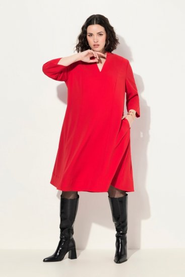 Ulla Popken 823290 Kleid in A-Linie mit Taschen Rot - Midikleider - Midikleider für Damen in großen Größen