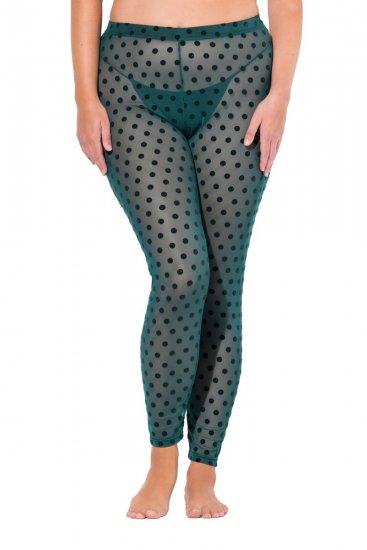 Ulla Popken 823383 Gepunktete Strumpfleggings Oliv - Strumpfhosen & Socken - 