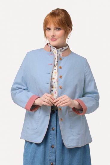 Ulla Popken 823538 Blazer aus Leinenmix mit Stehkragen Hellblau - Blazer - Blazer in großen Größen für Damen