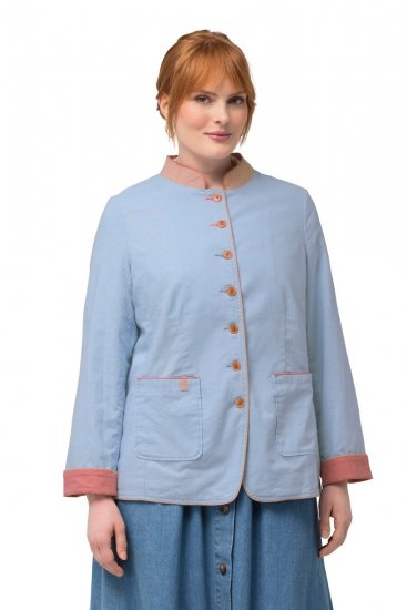 Ulla Popken 823538 Blazer aus Leinenmix mit Stehkragen Hellblau - Blazer - Blazer in großen Größen für Damen